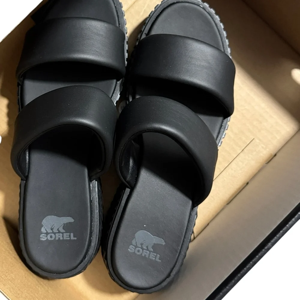 New in box Women's Sorel Black Slide Sandals Size 9.5 - Picture 5 of 10